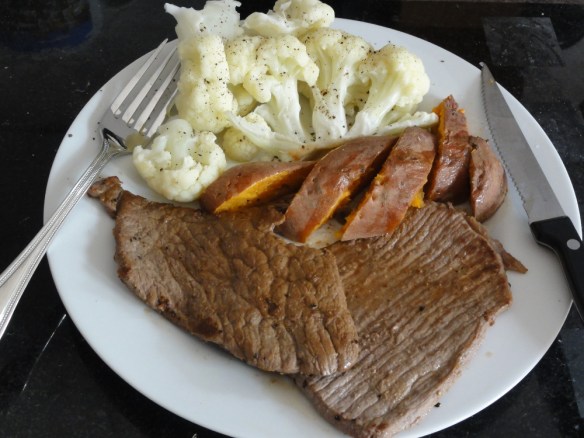 Beef with sweet potato and cauliflower